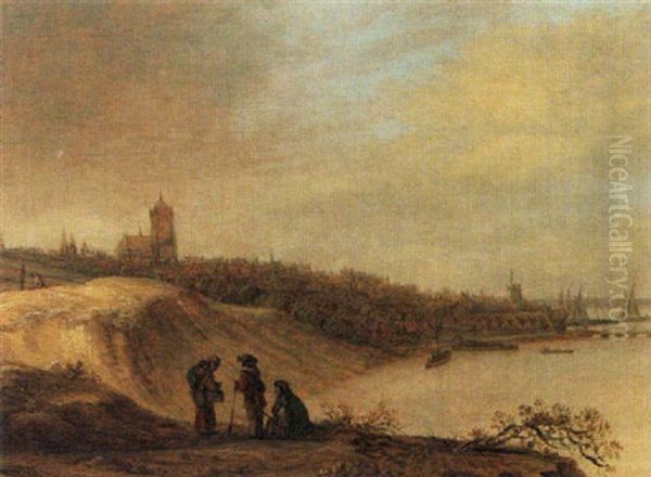 Arnhem - A View Of The Grote Kerk And The River Rhine Oil Painting by Cornelis Simonsz van der Schalcke