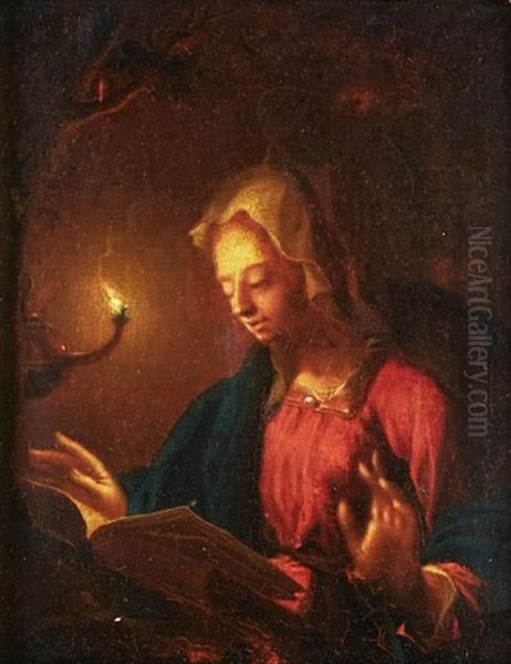 Donna Che Legge A Lume Di Candela Oil Painting by Godfried Schalcken