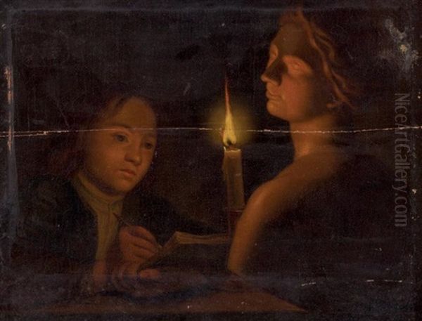 Un Jeune Artiste Dessinant Un Buste Antique Oil Painting by Godfried Schalcken