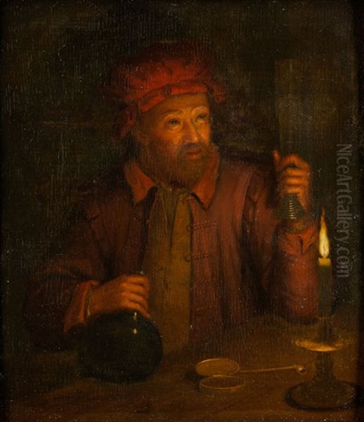 Halbbildnis Eines Mannes Mit Boxbeutel Und Hohem Weinglas Oil Painting by Godfried Schalcken