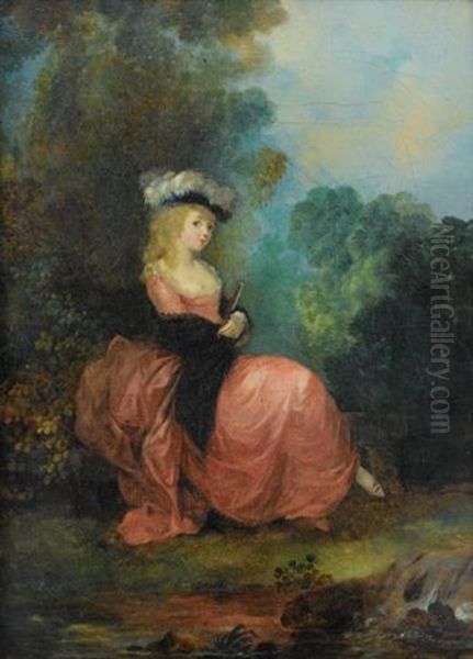 Young Woman Seated In A Park Oil Painting by Jean-Frederic Schall