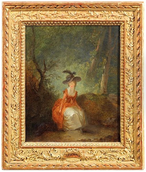 Jeune Femme Assise Dans Un Parc Oil Painting by Jean-Frederic Schall