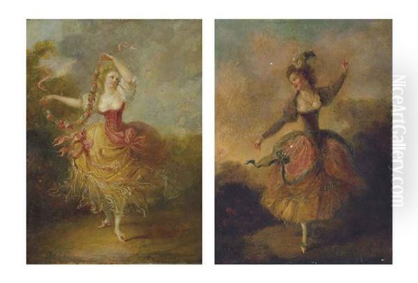 Danseuse (+ Another, Smllr; Pair) Oil Painting by Jean-Frederic Schall