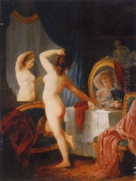 A Young Lady At Her Toilette Oil Painting by Jean-Frederic Schall