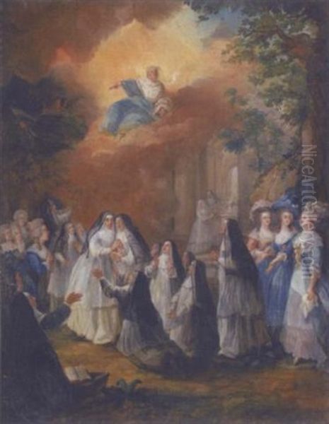 Nuns Witnessing A Miracle Oil Painting by Jean-Frederic Schall