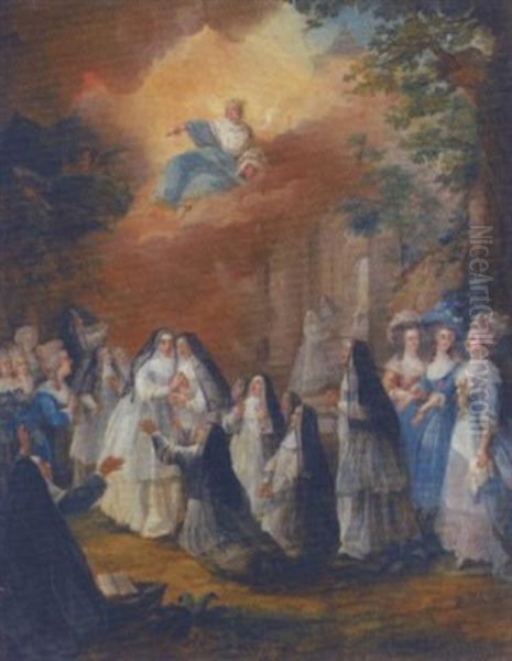 Nuns Witnessing A Miracle Oil Painting by Jean-Frederic Schall