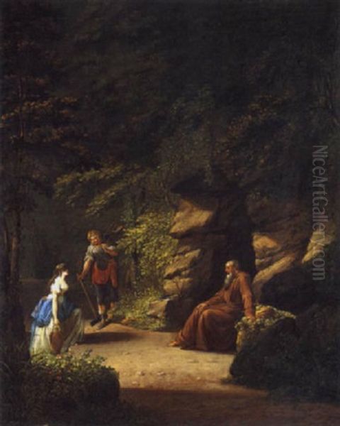 Una Fanciulla, Un Boscaiolo Ed Un Monaco In Un Bosco Oil Painting by Jean-Frederic Schall