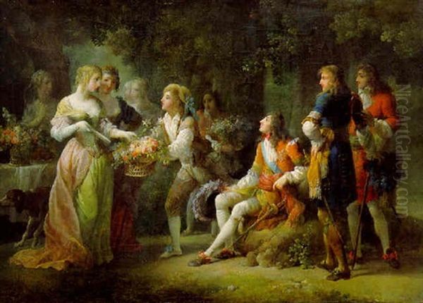 Louis Xiv Of France Declaring His Love For Louise De La Valliere Oil Painting by Jean-Frederic Schall