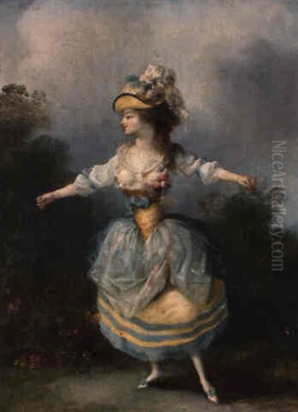 Danseuse A La Robe Jaune Et Bleue, Le Visage De Profil Vers La Gauche Oil Painting by Jean-Frederic Schall