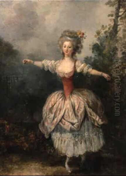 Danseuse Sur La Pointe Des Pieds, Au Corsage Rouge Largement Decollete Oil Painting by Jean-Frederic Schall