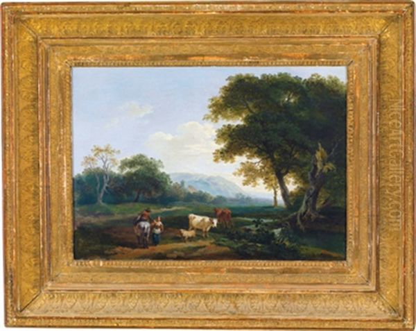 Bewaldete Landschaft Mit Einem Reiter Im Gesprach Mit Einer Hirtin Oil Painting by Carl Philipp Schallhas