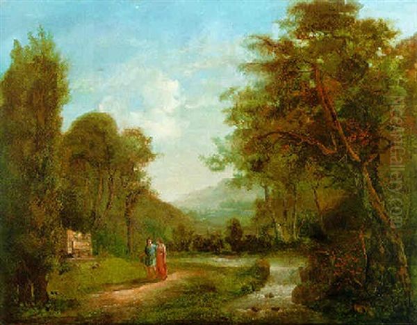 Liebespaar In Einer Arkadischen Landschaft Oil Painting by Carl Philipp Schallhas