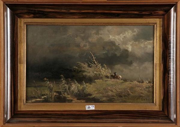 Effet D'orage Sur La Digue Du Wahaal (hollande) Oil Painting by Edmond De Schampheleer