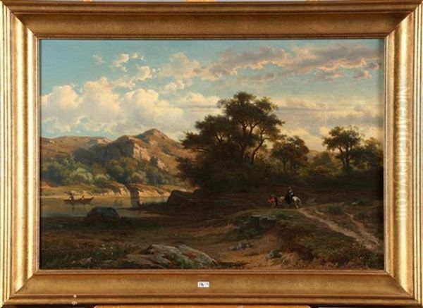 Paysage Fluvial Anime Oil Painting by Edmond De Schampheleer