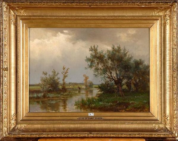 Vaches Au Bord De L'eau Oil Painting by Edmond De Schampheleer