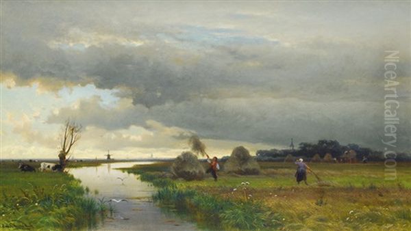 River Landscape Oil Painting by Edmond De Schampheleer