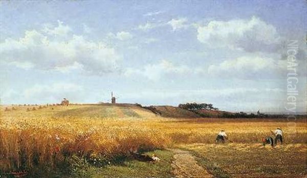 Landschaft Mit Bauern Bei Der Getreideernte Oil Painting by Edmond De Schampheleer