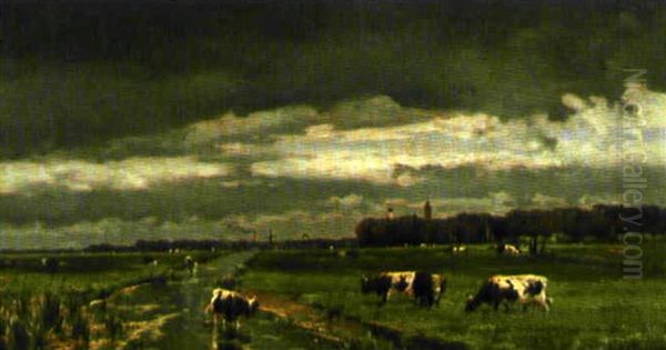 Weite Landschaft Mit Weidenden Kuhen Oil Painting by Edmond De Schampheleer