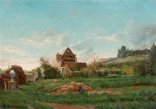 Working In The Countryside Oil Painting by Edmond De Schampheleer