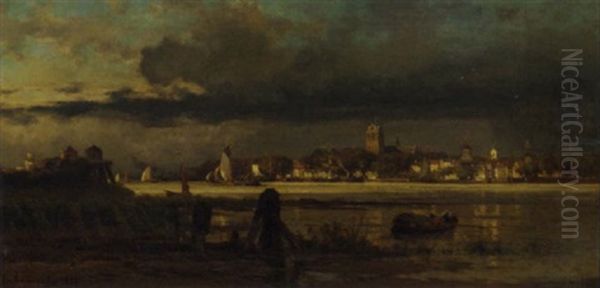 Vue De Dordrecht Oil Painting by Edmond De Schampheleer