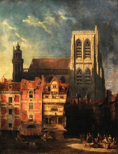 The Marketplace Of Abbeville Oil Painting by Hugo Schaper