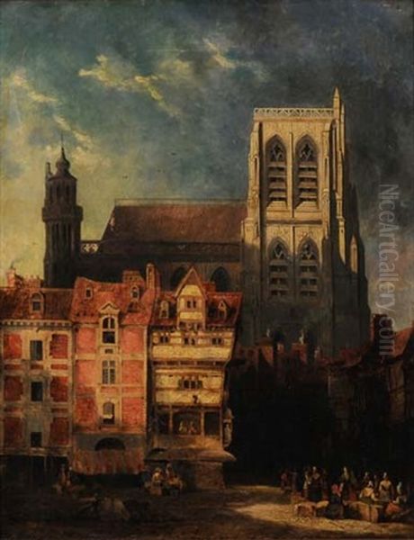 The Marketplace Of Abbeville Oil Painting by Hugo Schaper