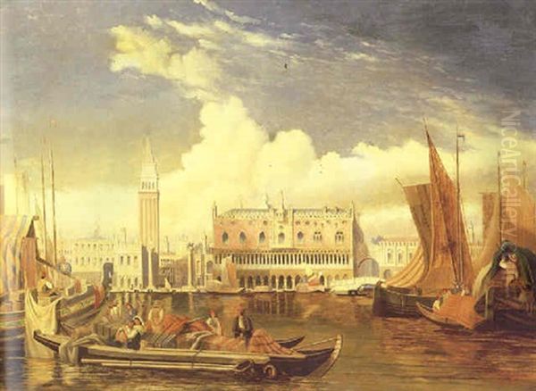 Kanalparti Fra Venedig Med Dogepaladset Og Marcuspladsen Oil Painting by Hugo Schaper