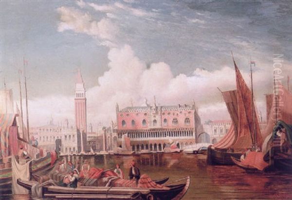 Canal Grande Med Markuspladsen Og Dogepaladset I Baggrunden Oil Painting by Hugo Schaper