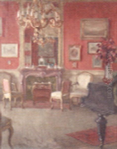 A Drawing Room Oil Painting by Victor Scharf