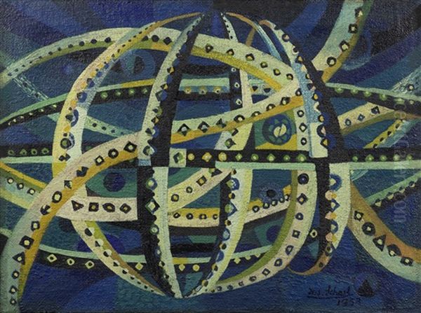 Kosmische Bahnen (star System) Oil Painting by Josef Scharl