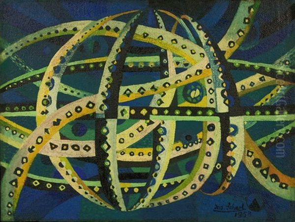 Kosmische Bahnen (star System) Oil Painting by Josef Scharl