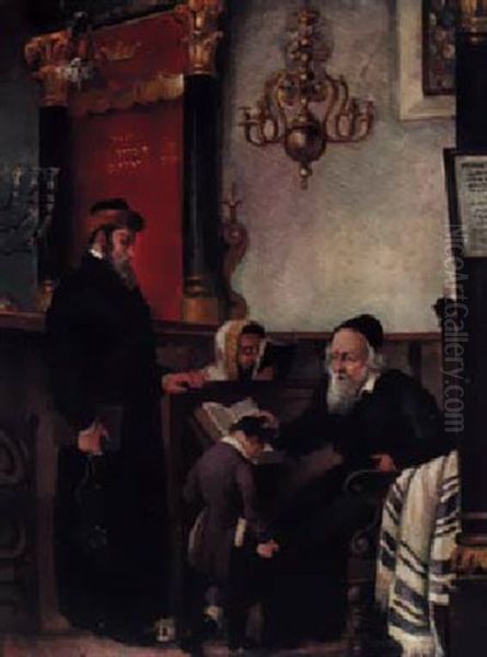 In The Synagogue Oil Painting by Josef Scharl