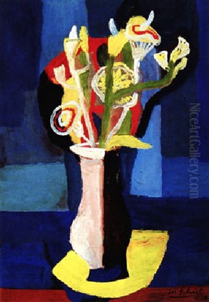 Blumen In Schlanker Vase Oil Painting by Josef Scharl