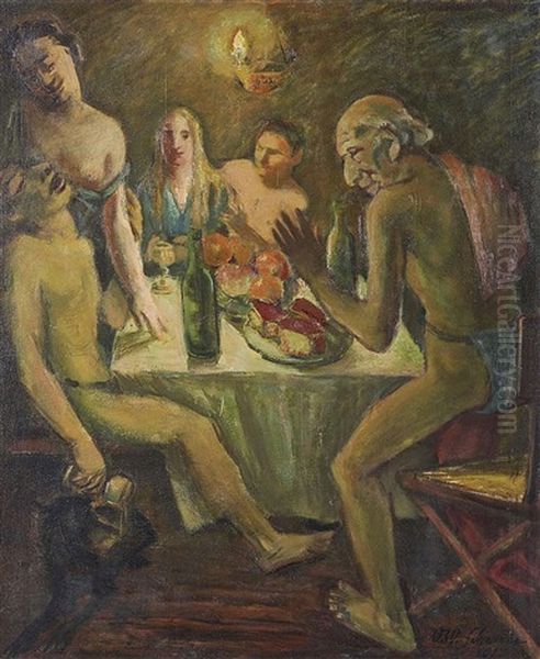 Feast Oil Painting by Oskar Scharrer