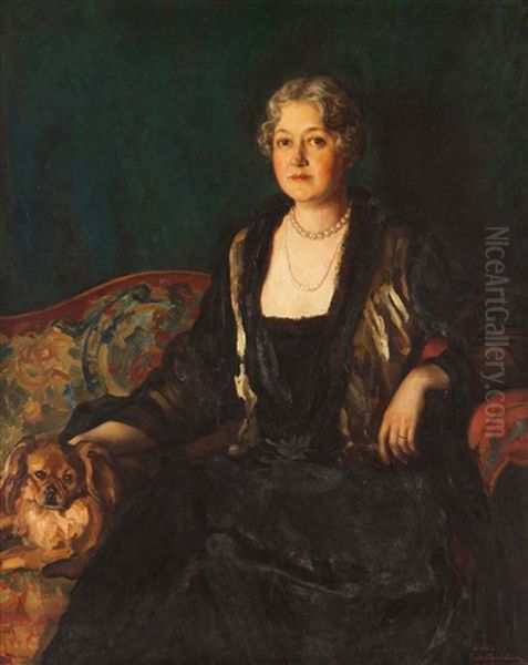 Lady's Portrait With Dog Oil Painting by Nikol Schattenstein