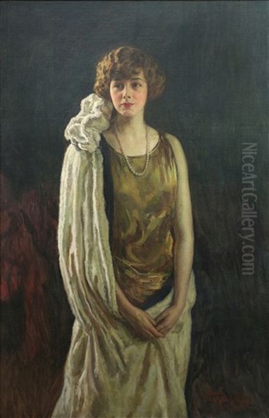 Portrait Of A Young Woman With A String Of Pearls Oil Painting by Nikol Schattenstein