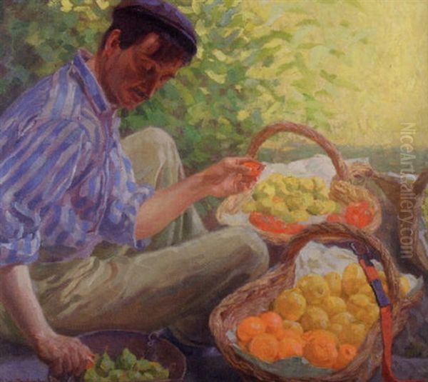 Roman Fruit Vendor Oil Painting by Nikol Schattenstein