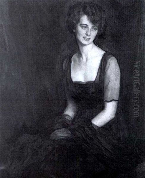 Portrait Of A Woman In A Black Gown (miss Lilly Beliak?) Oil Painting by Nikol Schattenstein