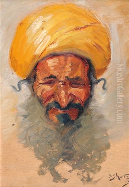 Yemenite Man With A Turban Oil Painting by Boris Schatz