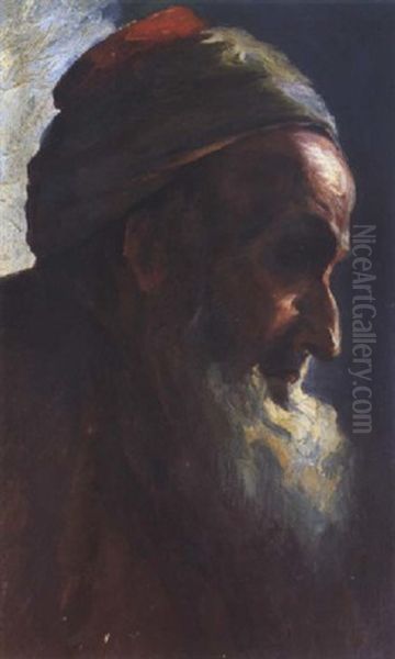 Portrait Of A Religious Jew From Jerusalem Oil Painting by Boris Schatz