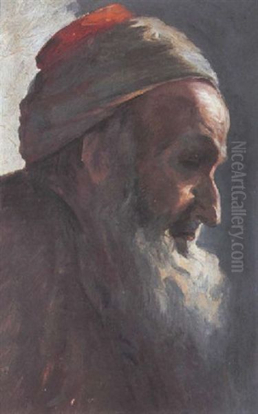 Portrait Of A Religious Jew From Jerusalem Oil Painting by Boris Schatz