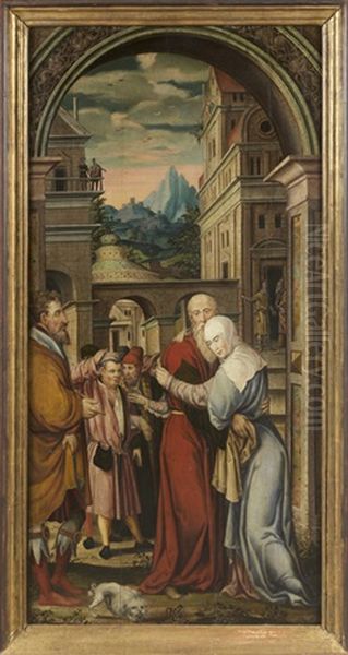 Sainte Anne Et Saint Joachim A La Porte Doree Oil Painting by Hans Leonhard Schaeufelein