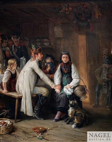 Auf Einer Schwabischen Hochzeit Erhalt Der Brautigam Einen Gestellungsbefehl Oil Painting by Wilhelm Heinrich Schaumann