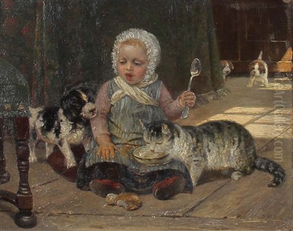 Kind Mit Katze Und Hund Oil Painting by Wilhelm Heinrich Schaumann