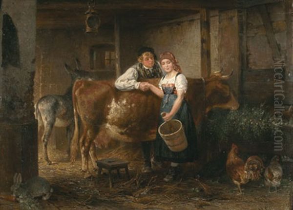 Flirt Im Stall Oil Painting by Wilhelm Heinrich Schaumann