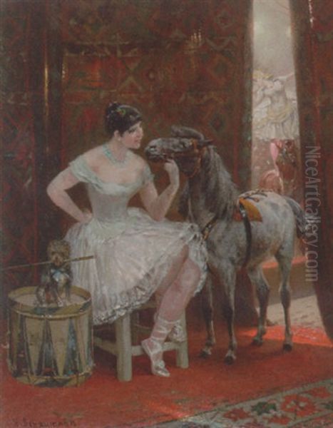 Behind The Curtain, At The Circus Oil Painting by Wilhelm Heinrich Schaumann