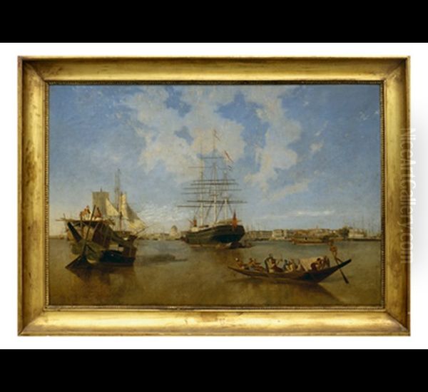 Shipping On The Hoogly River, Calcutta Oil Painting by Jules Schaumburg