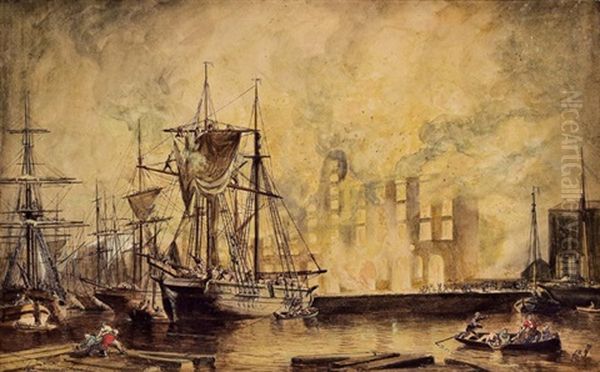 Brand Am Hafen Oil Painting by Jules Schaumburg