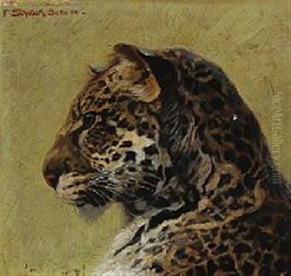 A Leopard In Profile Oil Painting by Ferdinand Schebek