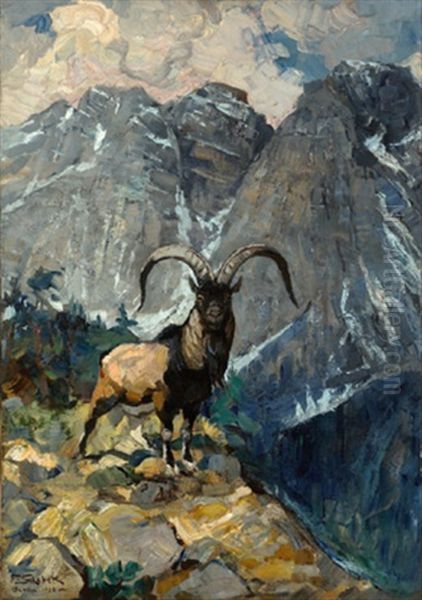 Prachtiger Steinbock Oil Painting by Ferdinand Schebek